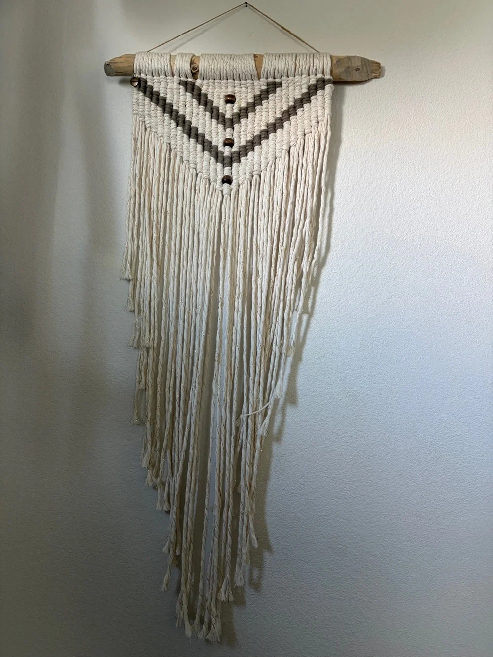 Handcrafted Cream and Grey Macramé Wall Hanging by Alaskan Macrame